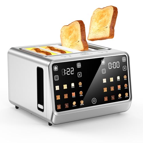 Image of Smart 4-Slice Toaster with Digital Touchscreen & Dual-Zone Control - 1800W, 1.5 inch Extra-Wide Slots for Bagels & Thick Bread, 6 Browning Levels + 6 Presets, Single-Slot Mode, Defrost & Reheat