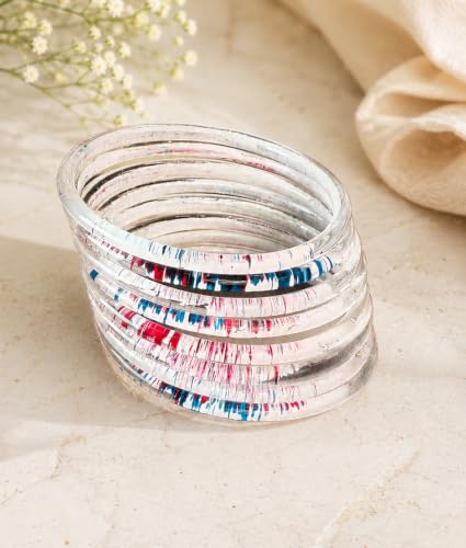 Image of NMII Premium Glass Bangle Set for Women | Multicolor Designer Kangan | Fancy Kanch ki Chudiya | 3D Transparent Chudi Set | Wedding & Festive Occasions Bangles