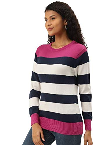 Image of Style Quotient Women's Green Striped Regular Sweaters