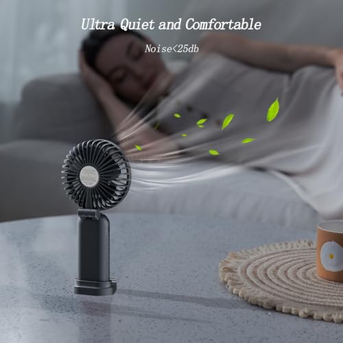 Portable Fan, 4200mAh Battery Operated Fan, 5 Speeds&Digital Display, Makeup Fans for Women with Base, 180°Foldable 3in1 Handheld/Neck/Desk Fan for Outdoor Indoor,Ultra Quiet (Black)
