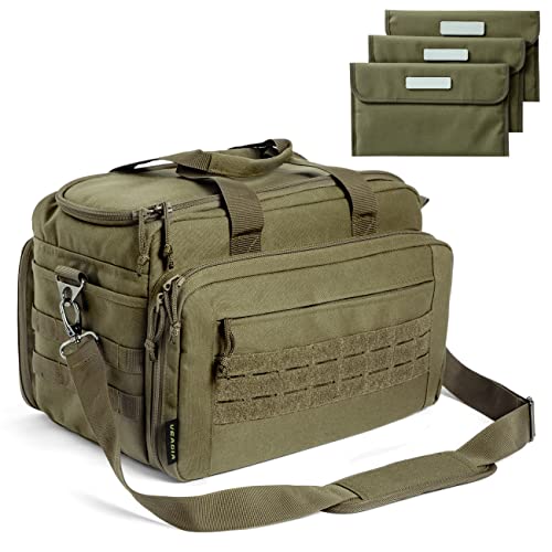 VEAGIA Pistol Range Pack Gun Range bag Pistol case Gun case Magazine Lockable double layer explosion proof zipper Pistol Soft Carrying Bags (ArmyGreen)