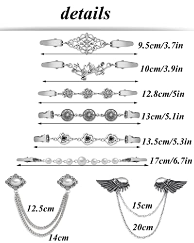 Tornito 12pcs Vintage Sweater Shawl Clips Retro Cardigan Collar Shirt Waist Dresses Chain Clip Antique Flowers Pattern Brooch Pins for Women3