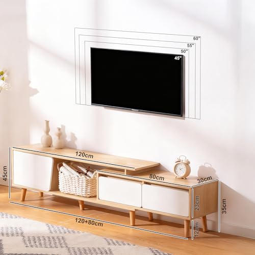 Soporte extensible para TV blanco y madera ideal para salones modernos 3