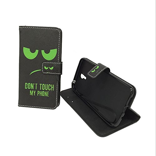 König Design Handyhülle Kompatibel mit Lenovo ZUK Z1 Handytasche Schutzhülle Tasche Flip Hülle mit Kreditkartenfächern - Don't Touch My Phone Grün Schwarz