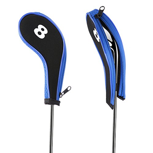 IGNPION Golf Eisen Kopfbedeckung Club Heads Protector Wedge Headcovers Langer Hals mit Reißverschluss (Schwarz + Blau)