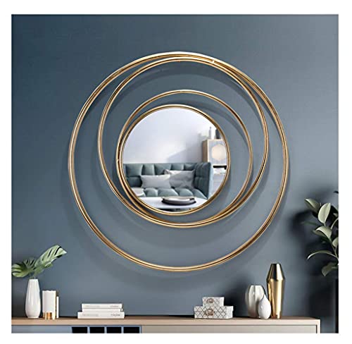 WLABCD Modern Round Iron Art Creative 3D Stereo Shape Wall Mirror, Fashion Hanging Mirror, 80L x 80W cm, Black Frame, Wall Mountable Home Decor for Living Room