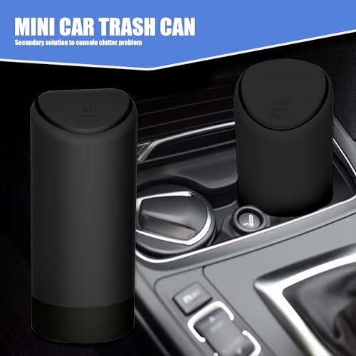 Image of Tesnaao 1 PC Car Trash Can, 2.5 inch x 6.2 inch Soft Silicone Embedded Durable Vehicle Storage Accessories with Lid, Universal Portable Waterproof Cup Type Automotive Trash Can for Truck SUV Car (Black)