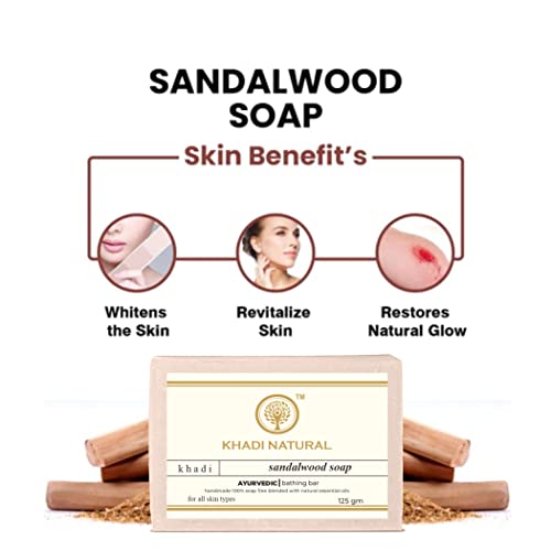 Image of Khadi Natural Ayurvedic handmade bath soap 125g Each SANDALWOOD Soaps Pack of 6
