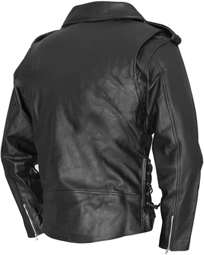 Terminator Marlon Brando Arnold Schwarzenegger Style Biker Real Leather Jacket (Large) Black3