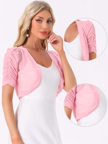 Image of Allegra K Casual Short Sleeve Mesh Sheer Shrug for Women Open Front Cropped Cardigan Bolero