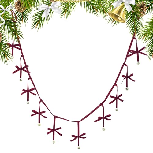 Generico Fiocchi Natalizi in Velluto - Poliestere | Ornamenti con campanellini | Banner Ghirlanda con Fiocchi di Albero di Natale per Soggiorno, Camera da, Ufficio, mensola del, Porte e f