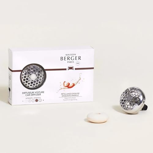 Image of MAISON BERGER Car Diffuser Set, Exquisite Sparkle | Grapefruit Rose Musk Notes, Refillable Vent Clip with Ceramic Refill, Passive 4-Week Diffusion, Made in France