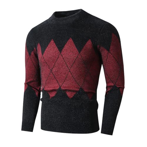 Dgoopd Mens Diamond Print Sweater Vintage Crewneck Sweater Long Sleeve Knit Sweater Casual Pullover Sweater Thermal Tops