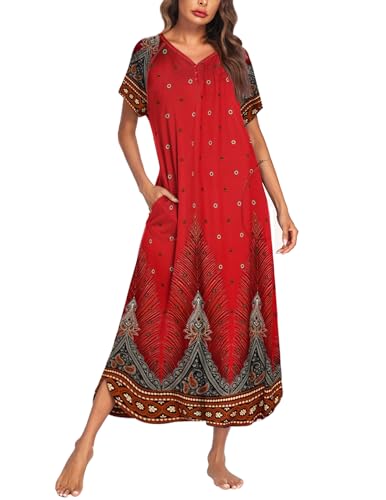 Image of Ekouaer Long Nightgown Women's Loungewear Short Sleeve Sleepwear Full Length Sleep Shirt with Pockets