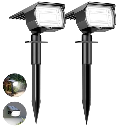 btfarm 2 Pack Solar Lights Outdoor Garden, 72 LED Solar Spot Lights 3 Modes IP65 Waterproof Garden Uplighters Solar Powered, Auto ON/Off Spotlight for Yard Driveway Pathway Landscape 6500K Cool White