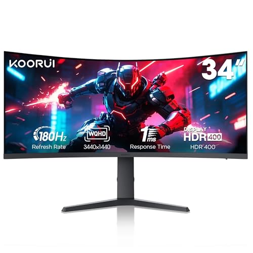 Image of KOORUI 34'' WQHD Curved Gaming Monitor, 180Hz Ultrawide Monitor, 3440x1440p 1ms(MPRT) HDR400, Black