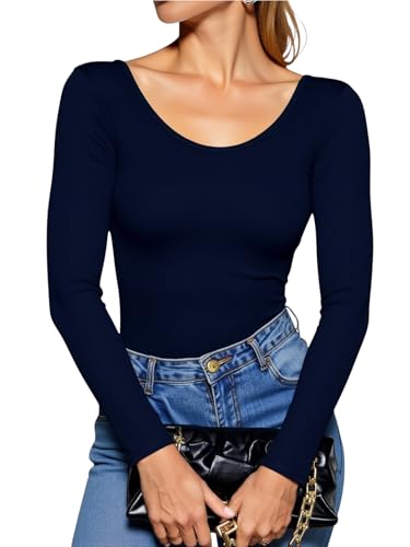 Consejos para Comprar Camisetas térmicas para Mujer favoritos de las personas. 48 Camisetas térmicas Manga Larga Sueteres Mujer Blusas Microfibra Camisas Forro Polar Básicos Dama Top Uso Interior o Exterior Ajustables Abarca Tallas Extras (Marino)