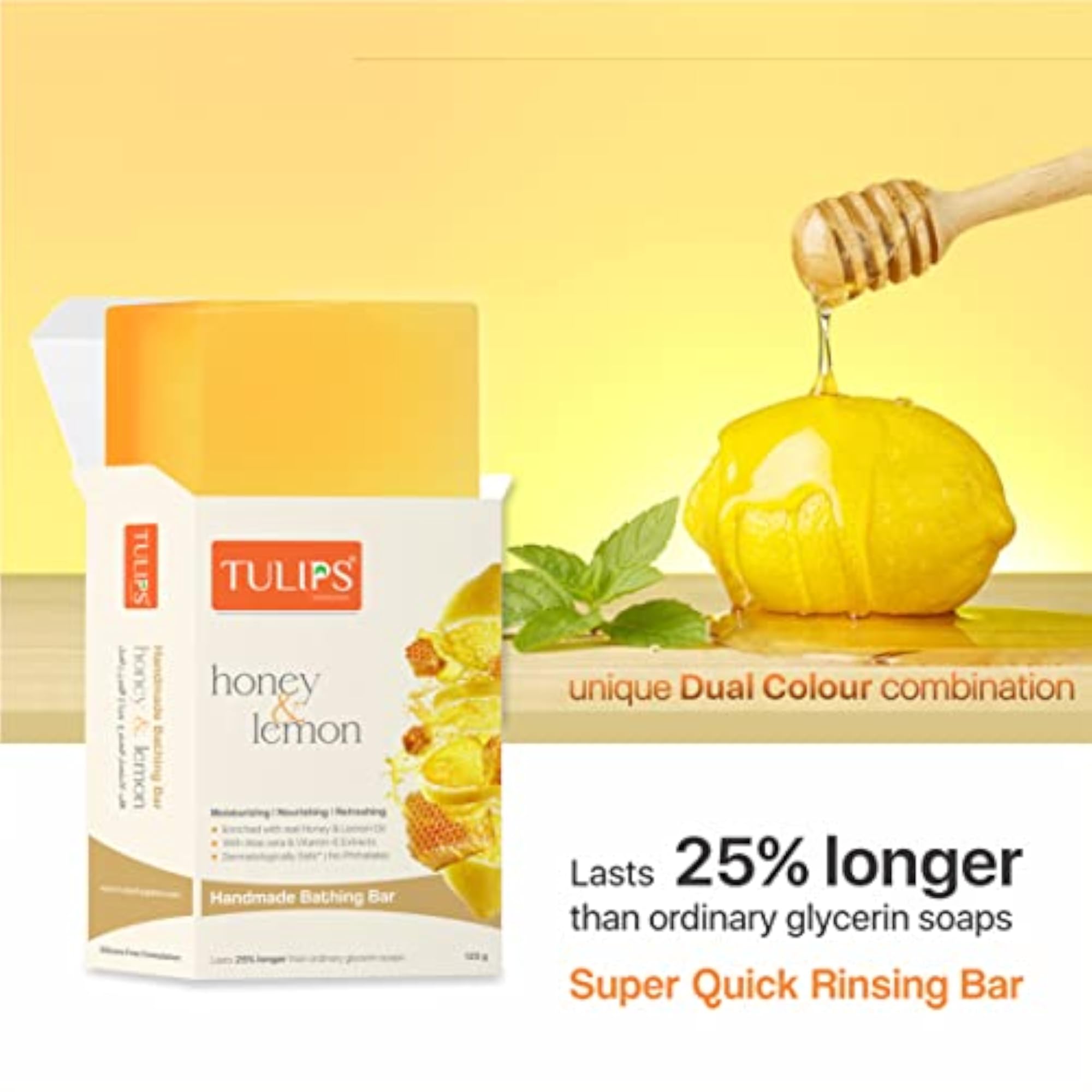 Honey & Lemon Handmade Bathing Bar Soap, Pack of 3