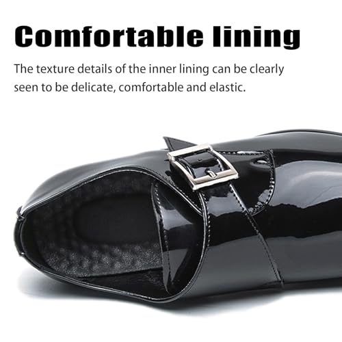 Men's Patent Leather Chunky Heels Monk Strap Oxfords Classic Pointed Toe Comfortable Slip On Low Block Heel Dress Loafers for Party Wedding Business Office3