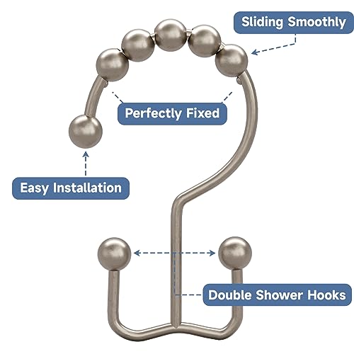 image for Titanker Shower Curtain Hooks Rings, Rust-Resistant Metal Double Glide