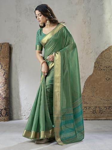 Image of Satrani Women's Shimmer Silk Weaving & Sequins Work Saree with Unstitched Blouse Piece