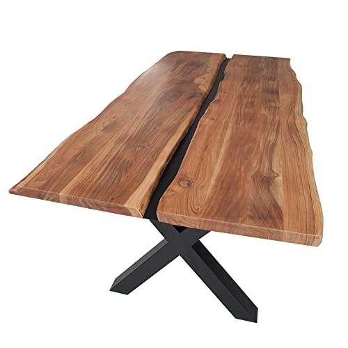 riess-Ambiente.de Massiver Esstisch Amazonas 200cm Akazie Metall schwarz Massivholz Esszimmertisch Holztisch Konferenztisch aus Akazienholz