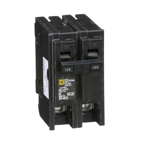 Square D by Schneider Electric Homeline 125 Amp Mini Circuit Breaker 2 Pole 120/240V AC 10kA Breaking Capacity Plug in Mount Standard Type Residential Use (HOM2125CP)