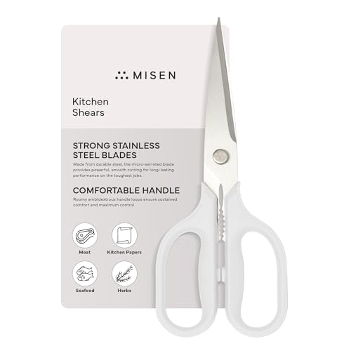 Image of Misen Heavy Duty Kitchen Shears - Comfortable Ambidextrous Scissors for Meat, Poultry, Herbs & More - Easy to Clean - German Stainless Steel - Large | White