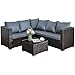 AOUXIN 5 Seater Rattan Garden Furniture Set, Rattan Corner Sofa Set Patio Sofa with Glass Table (Grey)