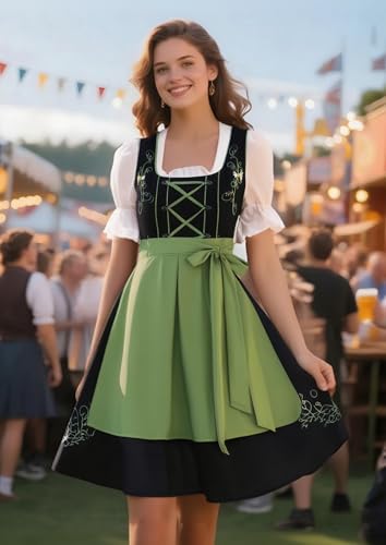 Women's Oktoberfest Outfits, 3 Piece German Bavarian Dirndl Dress, Traditional Halloween Costumes, Black-Green M - Thumbnail 3