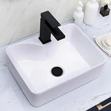 SHACO 16x12 Inch Vessel Sink, White Rectangular Above Counter Bathroom Sink, Countertop Rectangle Porcelain Small Ceramic Sink with Faucet Hole