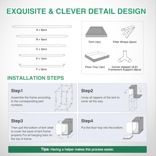 Yesker 5x5 Grow Tent 60"x60"x80" High Reflective Mylar Large Indoor Growing Tents 600D Oxford Cloth with Observation Window and Removable Floor Tray for Hydroponics Indoor Plants Fruit Flower Growing by Yesker - Image 7