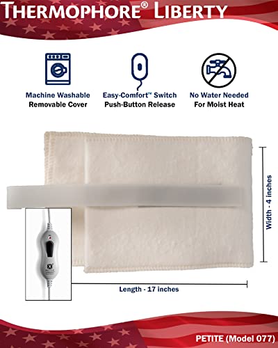 USA-Made Thermophore Liberty Moist Heating Pad for Jaw, Neck, and Sinus Pain Relief - Electric with Auto Shut Off - Petite Size 4 x 17 - Specialty Cover