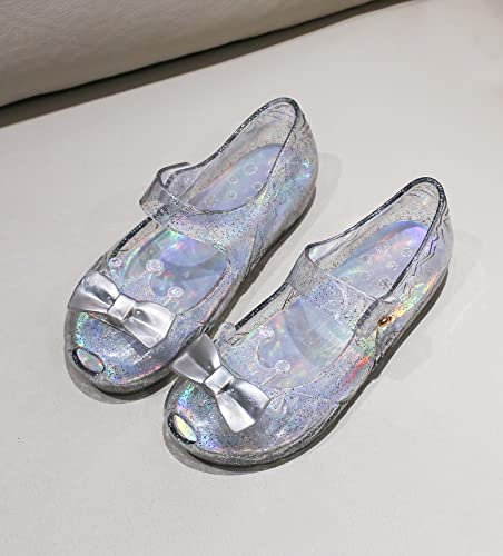 Image of Jelly Shoes for Girls Princess Dress Up Flat Sandals for Toddler Cosplay Clear Glitter Jellies Mary Janes with Bow /Crown