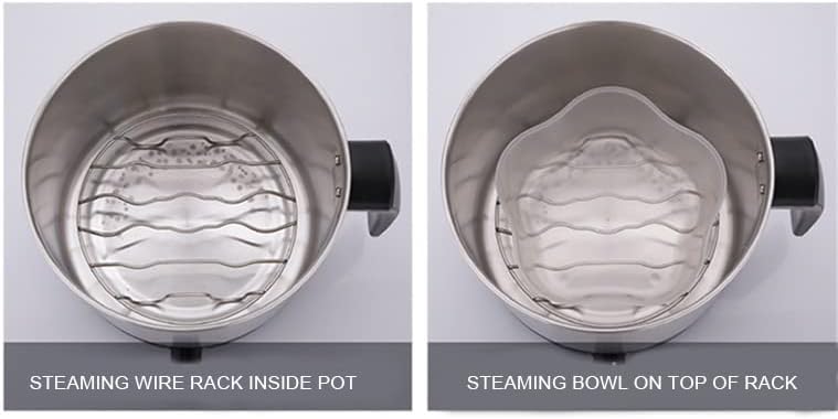Steaming wire rack inside the pot and steaming bowl placed on top of the rack