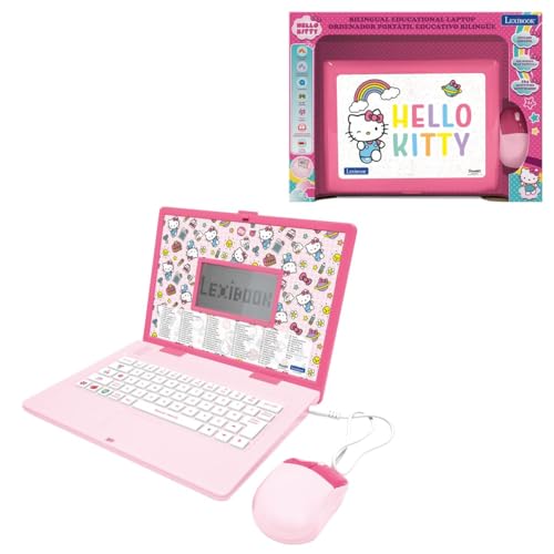 LEXIBOOK, Hello Kitty, portátil educativo bilingue inglês/espanhol, 164 atividades em linguagem, escrita, matemática, lógica, música e jogos, para meninos e meninas, JC598HKi2