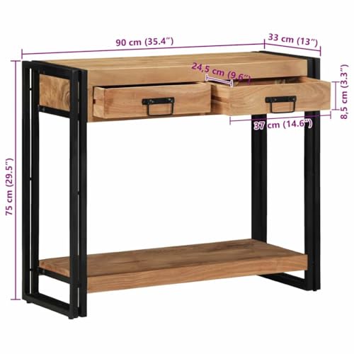 Table console avec étagère marron et 2 tiroirs de rangement pratiques