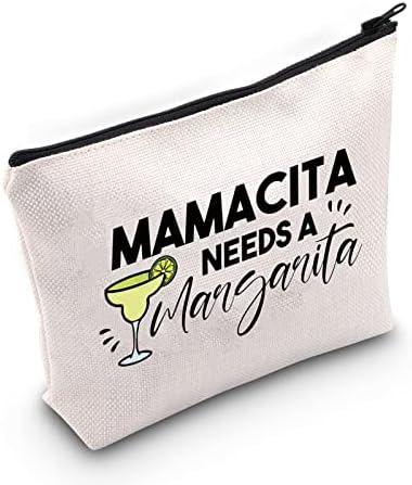 G2TUP Margarita Lover Gift Drinking Gift Mamacita Needs A Margarita Cosmetic Bag and Travel Make Up Pouch Cinco De Mayo Gift (Mamacita Needs A Margarita White Bag)
