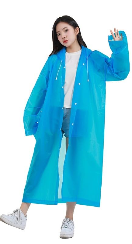 Image of Rain Ponchos for Adults, Reusable PEVA Rain Coats for Women Men Waterproof Lightweight Long Rain Jackets with Hood