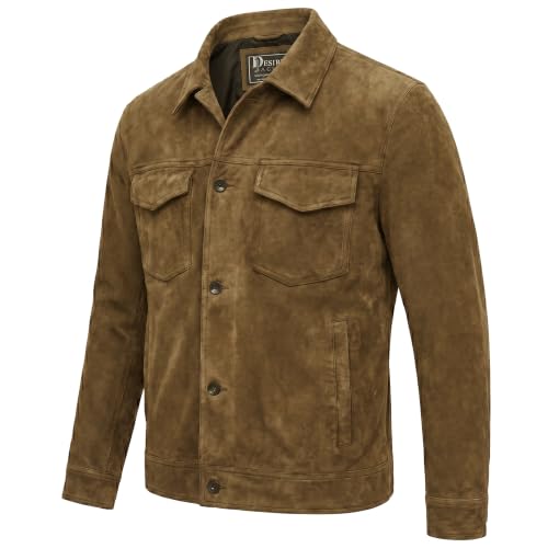 Image of Men's Suede Leather Jacket Real Lambskin Suede Casual Leather Jackets For Men Suede Trucker Coat for Mens