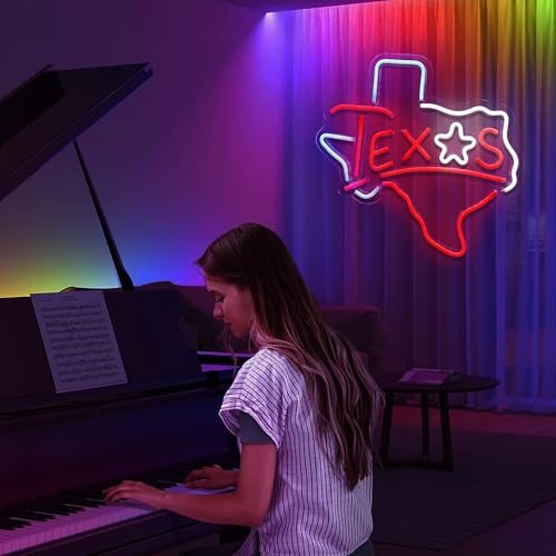 Image of Texas Neon Sign Texas Longhorn Neon Light Lone Star LED Neon Sign for Wall Decor Dimmable LED Neon Light for Bar Restaurant Music Concert Man Cave Wall Art 12.6 * 11.8IN