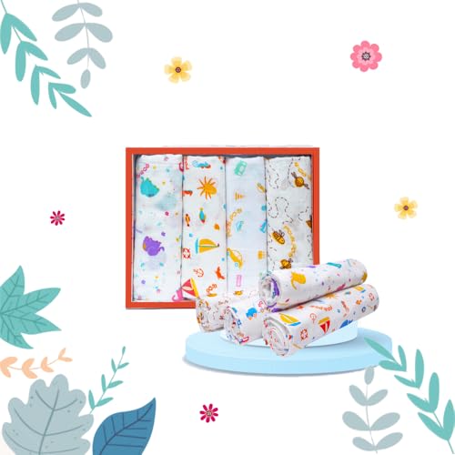Image of Swaddle for Babies -100% Muslin Cotton Soft 2-Layer Swaddle /Blanket /Multipurpose Wrap for New Born Baby Girl & Boy | Perfect for Gifting | 90X90 cm, 0-6 Months, Set of 4