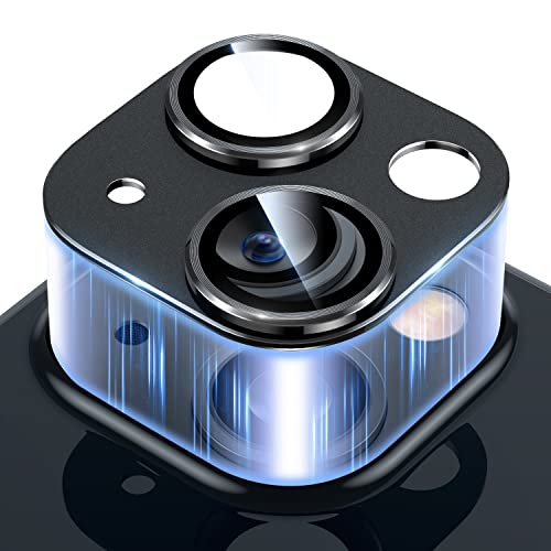 Image of Uyiton for iPhone 14 /iPhone 14 Plus Camera Lens Protector, [Not for iPhone 14 Pro /14 Pro Max][Drop Protection] 9H Tempered Glass Camera Cover Screen Metal Ring Case Friendly Scratch Resistant - Black