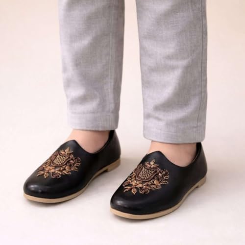 Image of Designer Punjabi Mojari Juttis for Boys, Little, Big Kid, Shoes for Boys (Toddler) Sherwani Shoes Designer Kurta Shoes, Mojaris