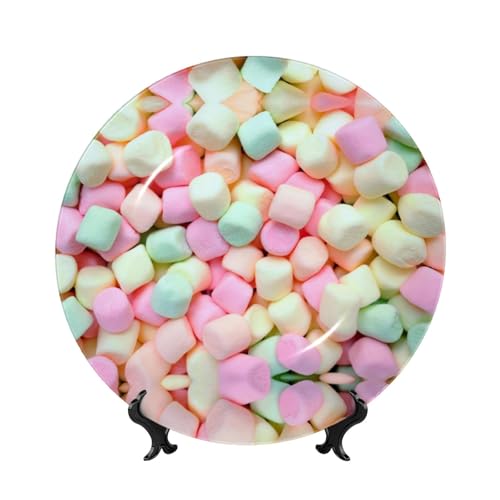 HYDJLXA Marshmallow Candy Bone China Decorative Plate， Stand and Hook Included， for Office Study Entryway Decor7in