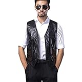 Chaleco de piel auténtica para motociclista, para hombre, ajustado, color marrón, Negro -, 5X-Large