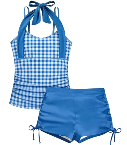 Image of Girls Tankini Swimsuit 2 Piece Halterneck Bathing Suit for Teens Size 7-16