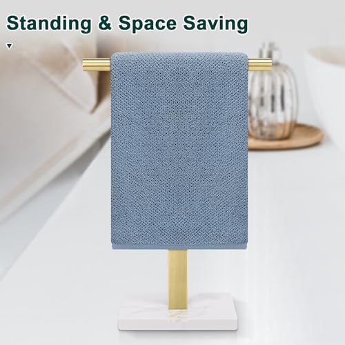 BathAce Hand Towel Holder, T-Shape Hand Towel Stand for Bathroom, Hand Towel Rack Bar Standing for Vanity Kitchen Countertop, 304 Stainless Steel, Marble Base (Gold) by BathAce - Used condition - Image 8