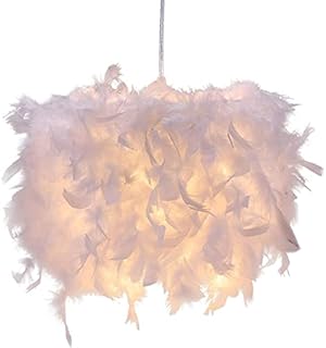 Feather Lampshade,Fluffy Lamp Shades Ceilings, Hangrow Feather Light Shade Ceiling Large, White Real Feather Decorated Pendant Light Shade for Bedroom, Room, Wedding or Party Decoration-30cm, E27