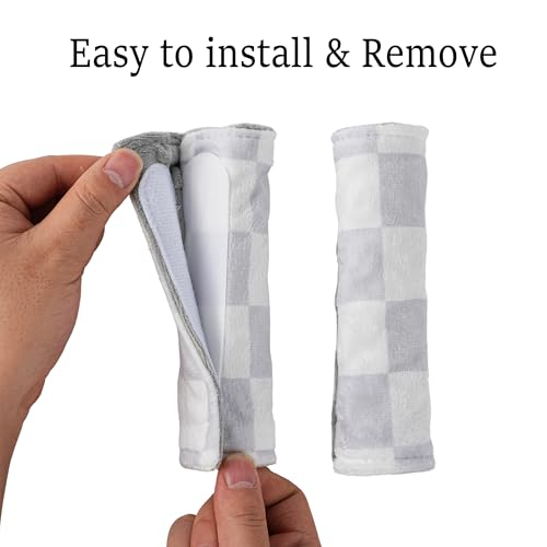 Image of Carseat Strap Covers for Babies, Ultra Soft Double-Sided Use Shoulder Covers, 2 Pack Infant Seat Belt Covers for Car Seats /Strollers /High Chairs, for Baby Toddler Infant Boy Girl, Gray Checkered